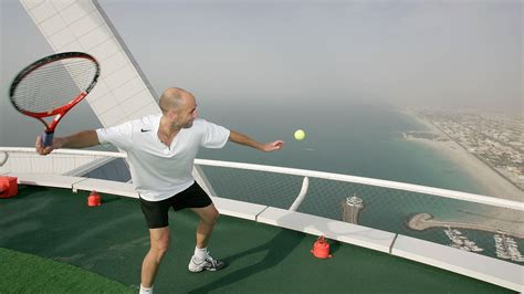 most unique tennis court, the Helipad of the Burj Al Arab,. . Burj al arab tennis court death
